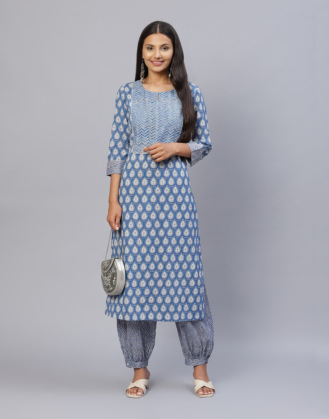 Cotton Printed Kurti Set with Yoke Detail