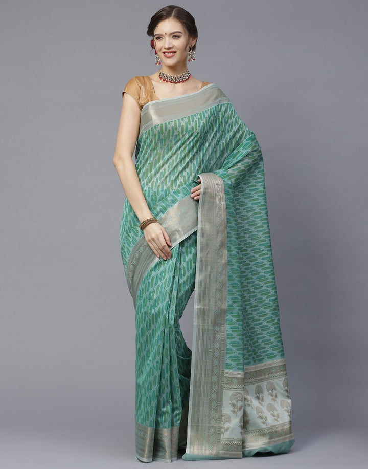 Cotton Printed Saree with Golden Zari Border