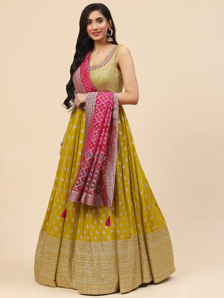 Sequin Embroidered Georgette Kurta With Churidar &amp; Dupatta