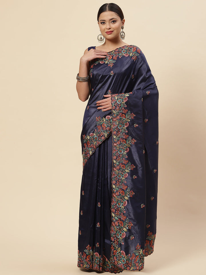 Floral Resham Booti Embroidered Crepe Saree