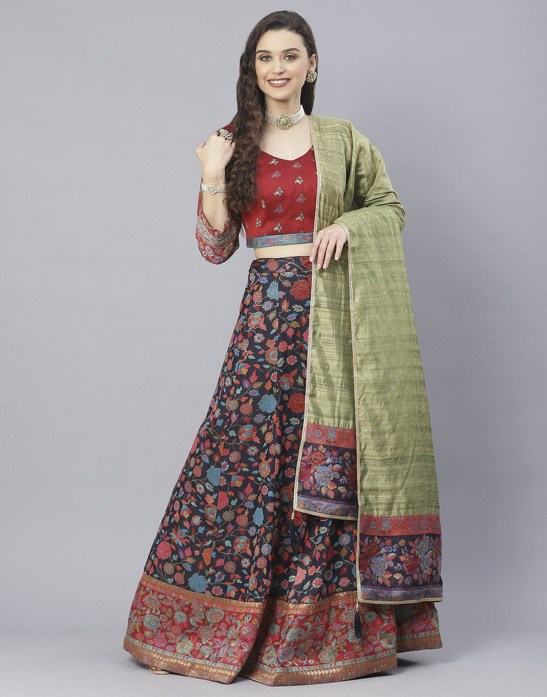 Handloom Dupion Silk Lehenga With Contrast Dupatta