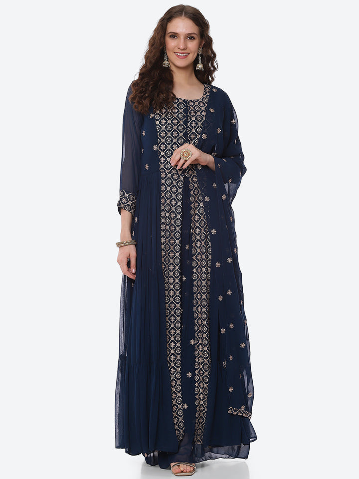 Sequin Georgette Kurta With Palazzo &amp; Dupatta