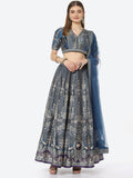 Digital Floral Printed Art Tussar Choli With Lehenga & Net Dupatta