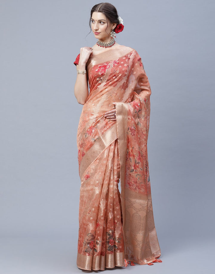 Digital Floral Printed Organza Saree
