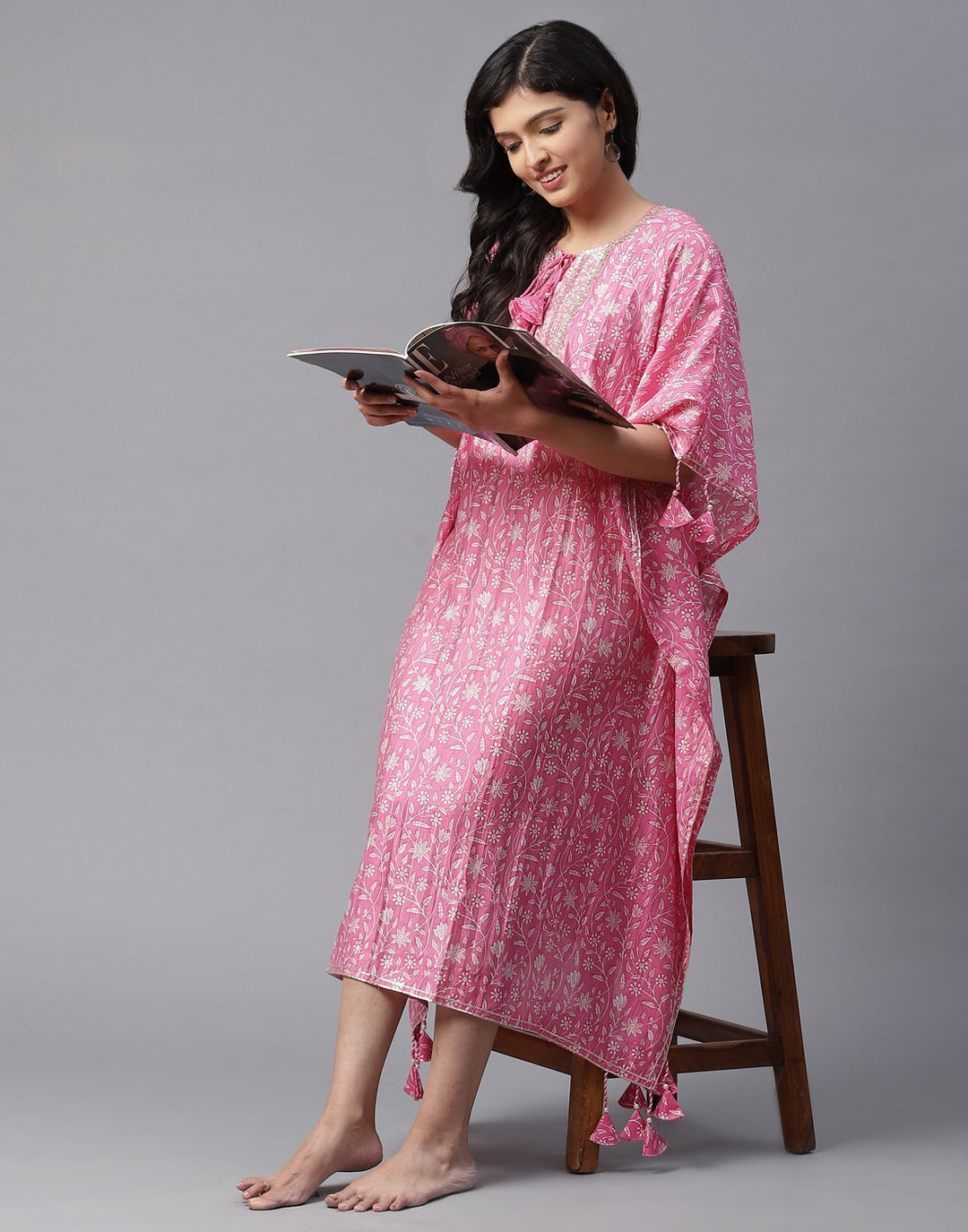 Printed Kaftan with Gota work
