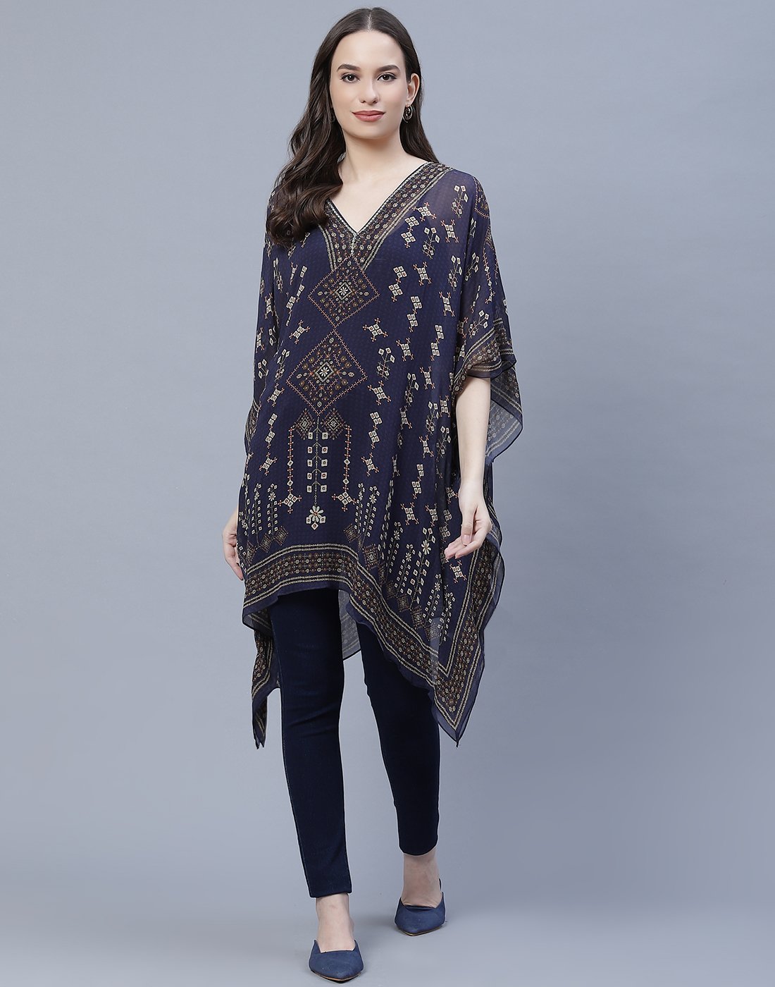 Navy Blue Digital Print Georgette Kaftan