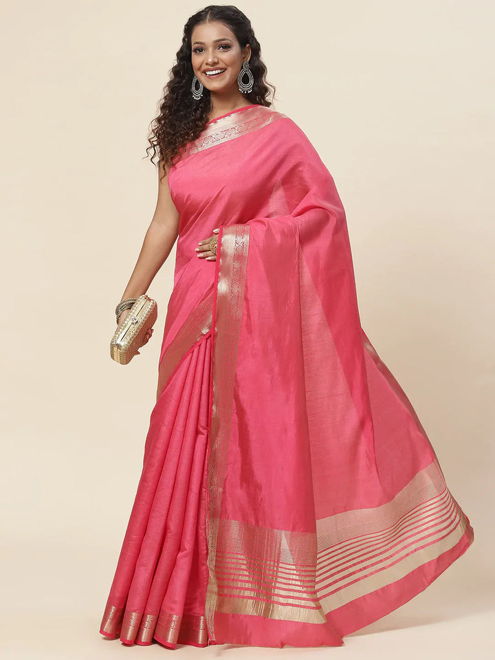 Plain Zari Border Handloom Woven Saree