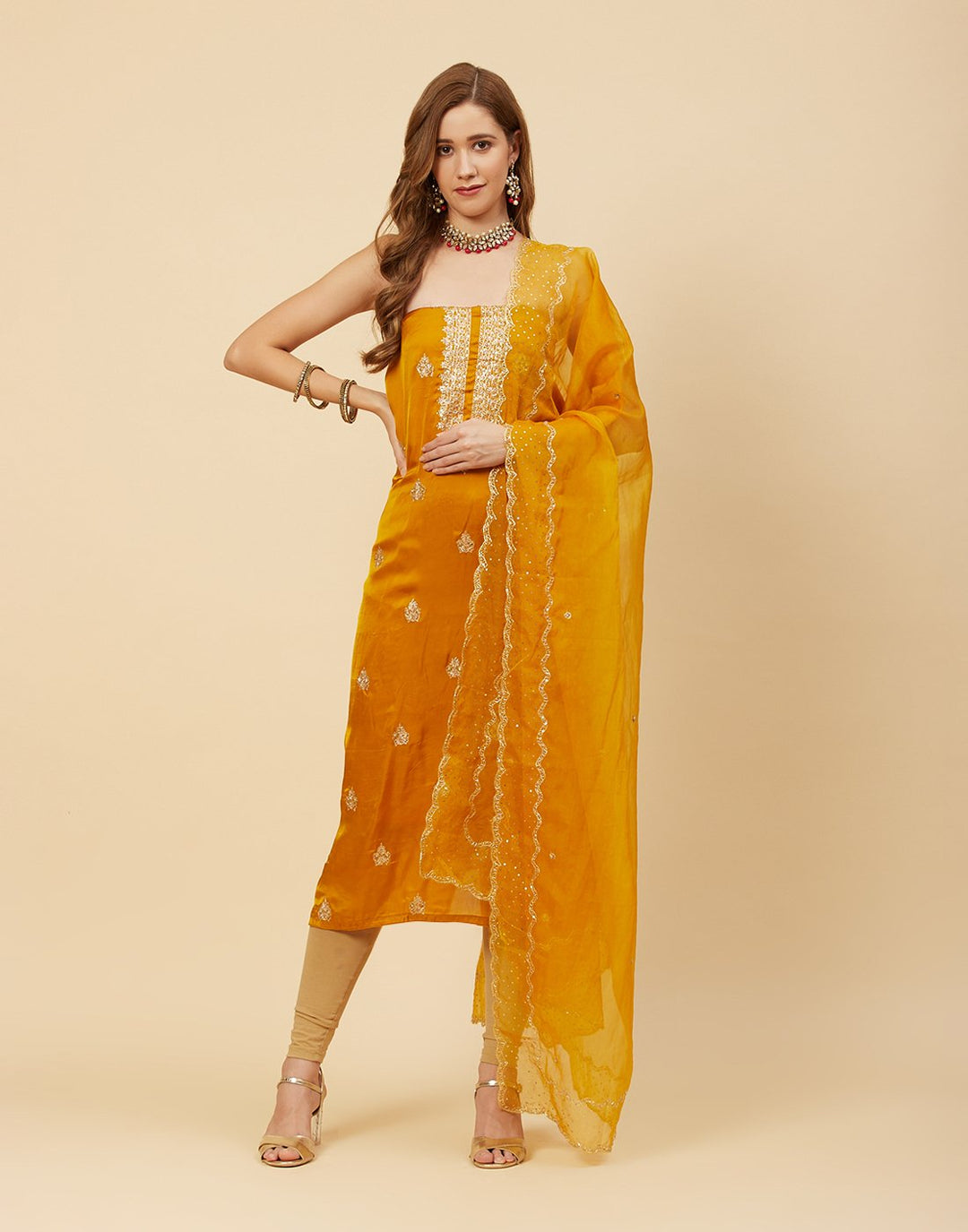 Embroidered Organza Suit Piece With Dupatta