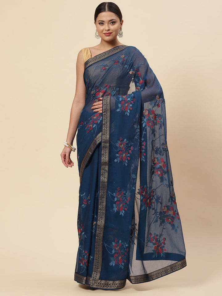 Resham Jaal Embroidered Chiffon Saree