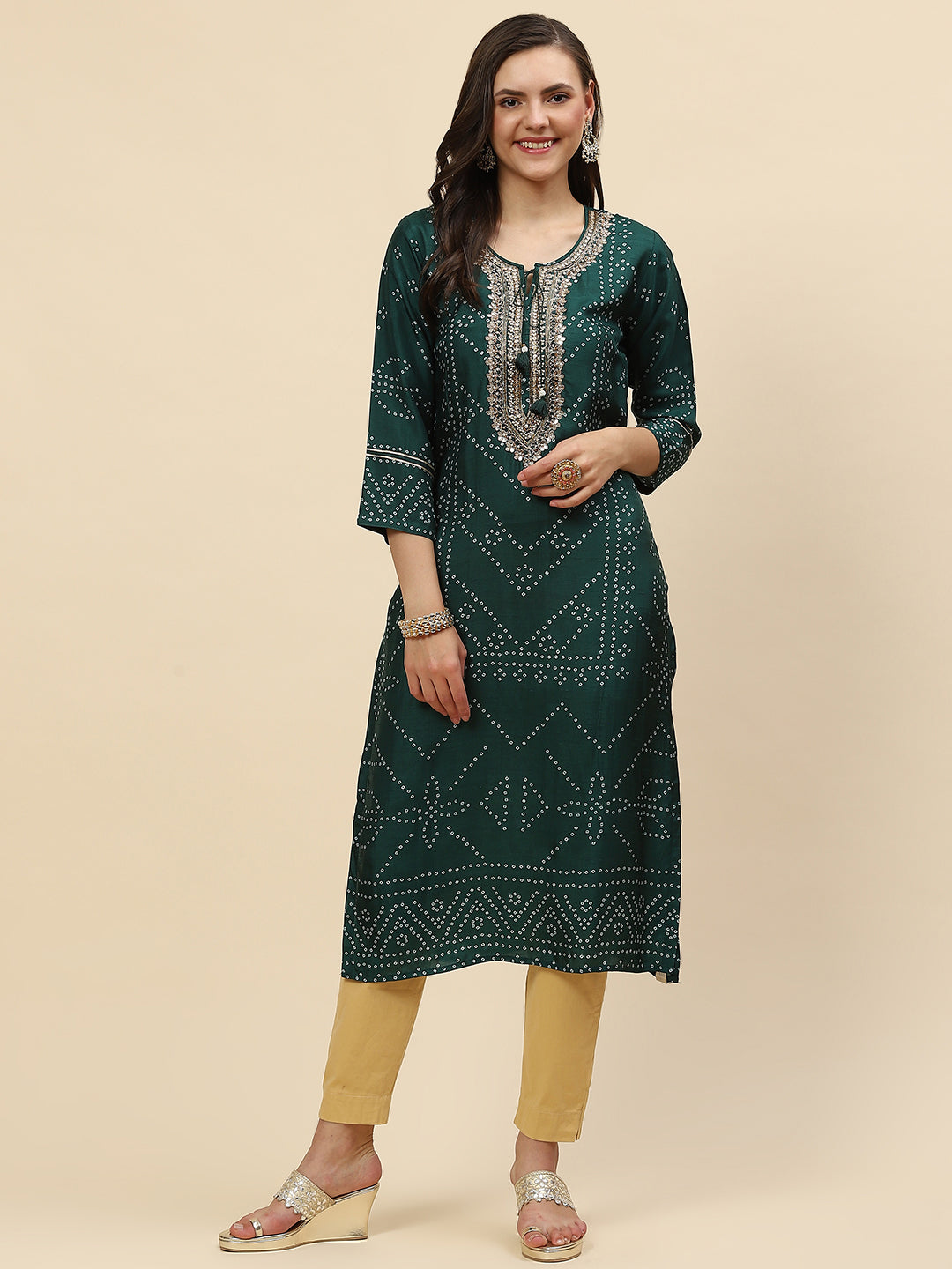 Neck Embroidered &amp; Printed Handloom Kurta