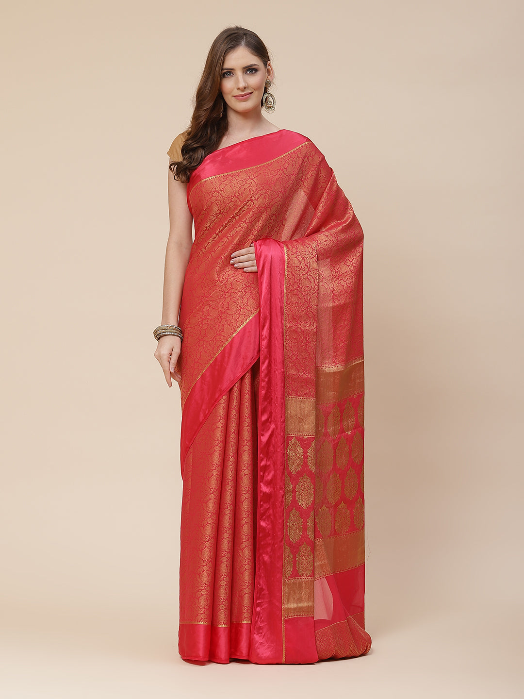 Light Brocade Georgette Plain Saree