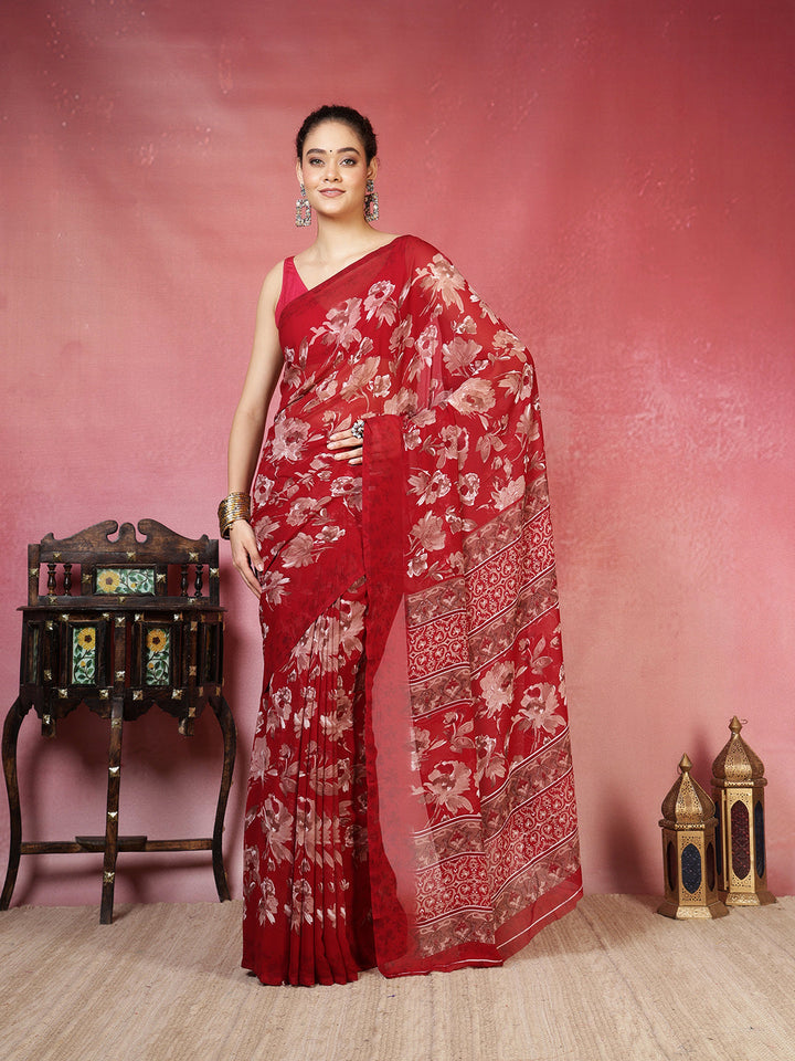 Floral Printed Georgette Saree