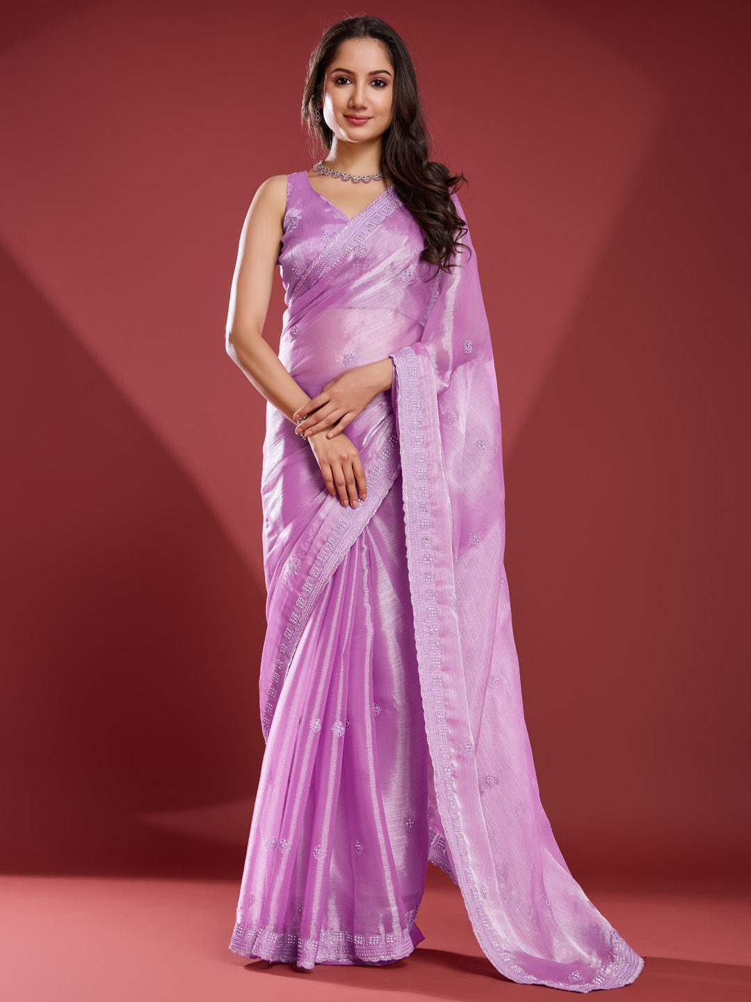 Stone Embroidery Organza Saree