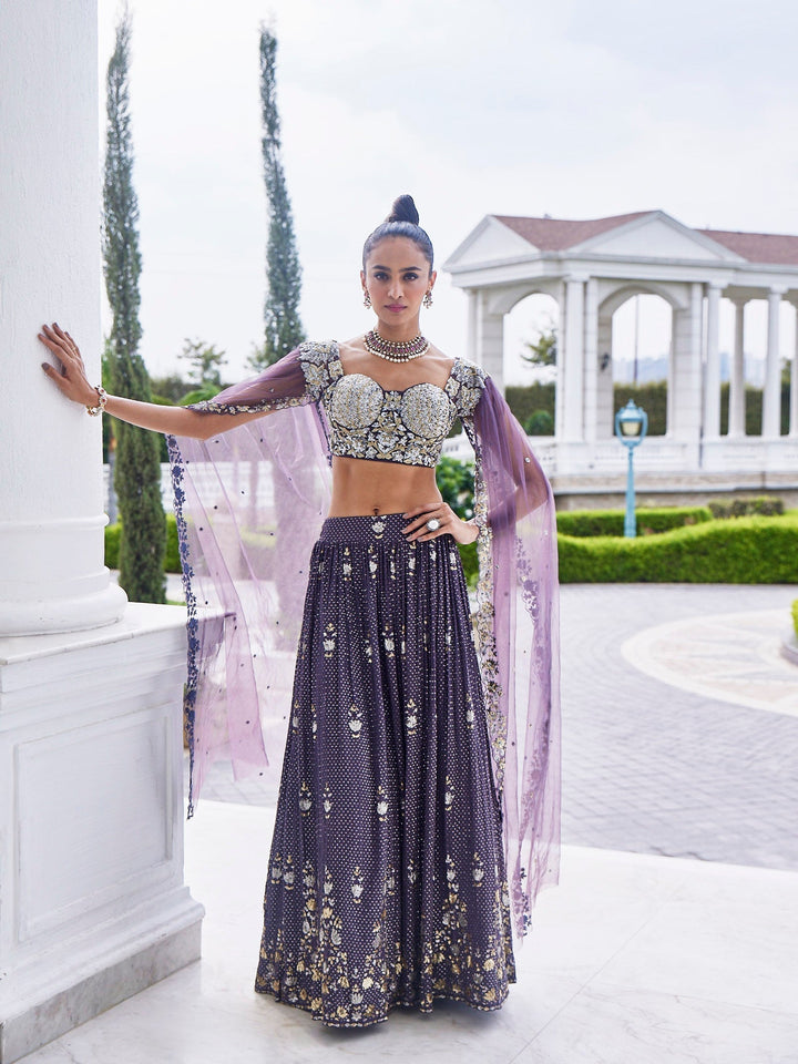 Sequin Embroidered Georgette Choli With Lehenga