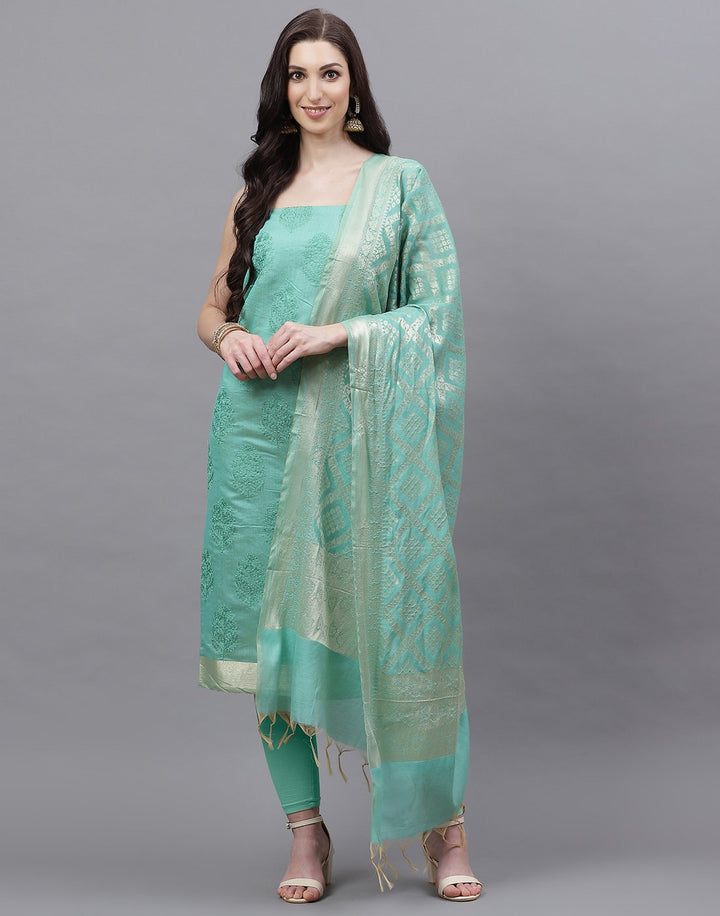 Chanderi Embroidered Suit Piece with Banarasi Dupatta