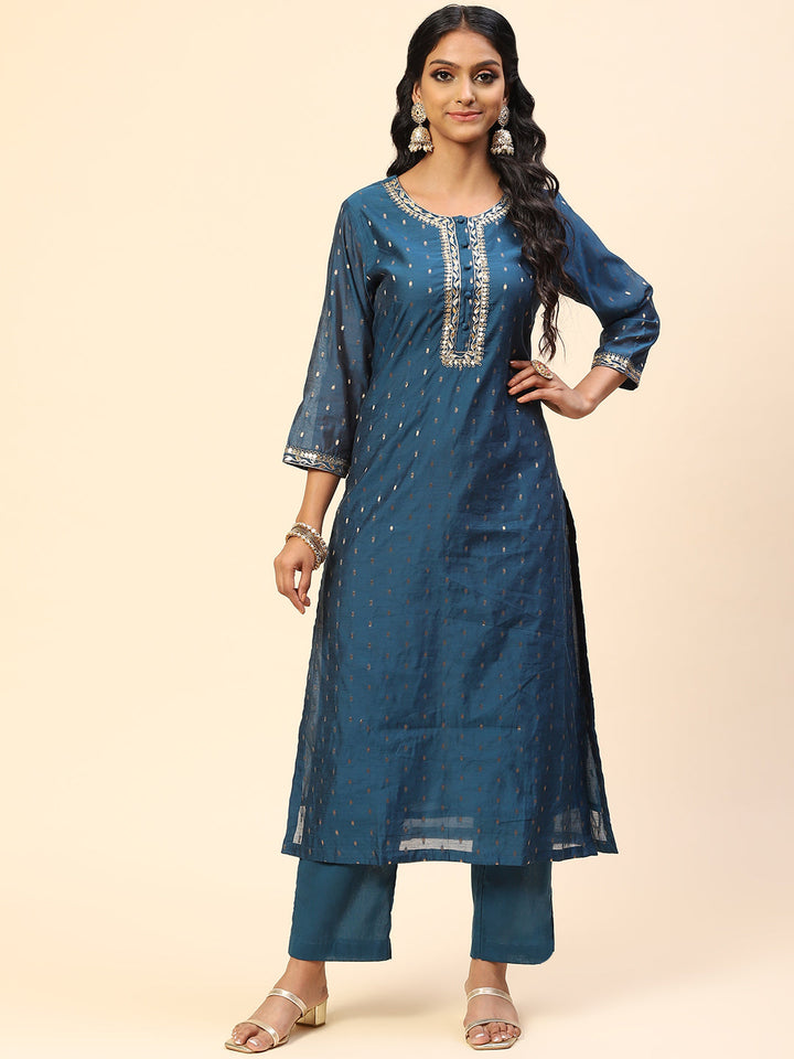 Zari Gota Work Chanderi Kurta With Pants