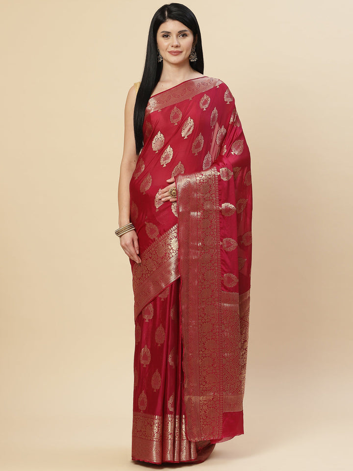 Zari Booti Crepe Plain Saree