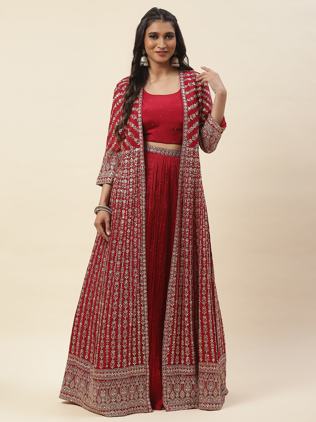 Sequin Embroidery Crepe Lehenga Choli with Jacket
