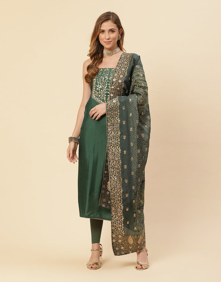 Embroidered Chanderi Suit Piece With Bandhini Dupatta