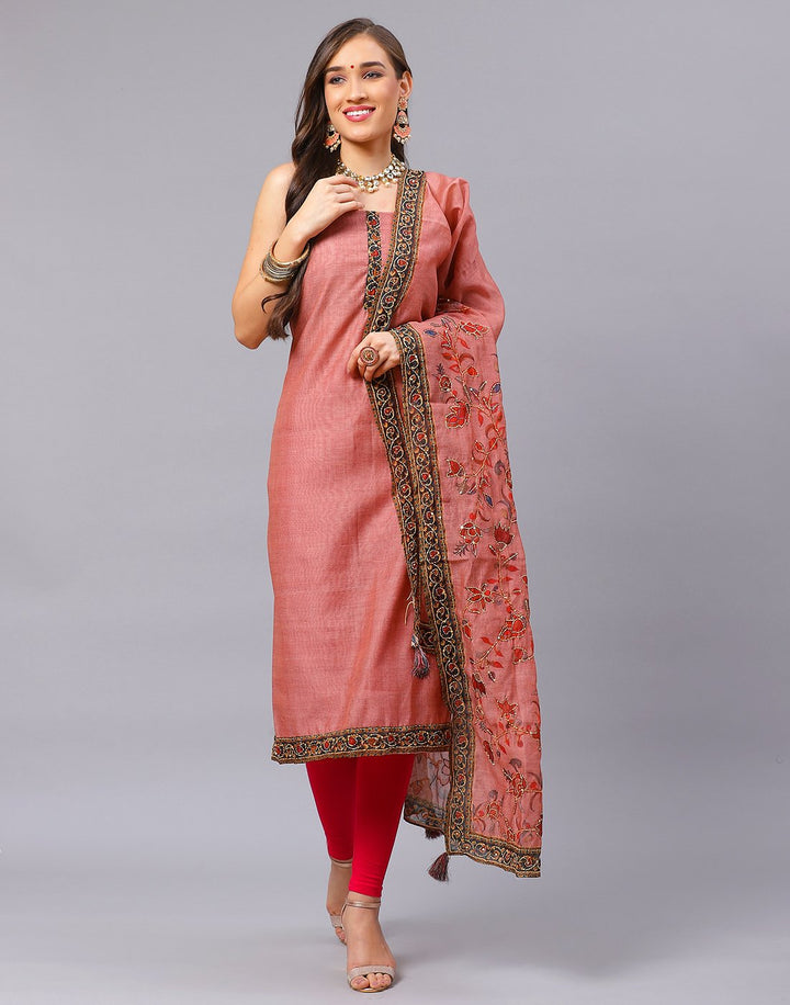 Chanderi Embroidered Suit Piece with fancy dupatta