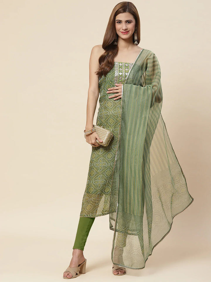 Bandhani Printed Organza Unstitched Suit Piece With Dupatta