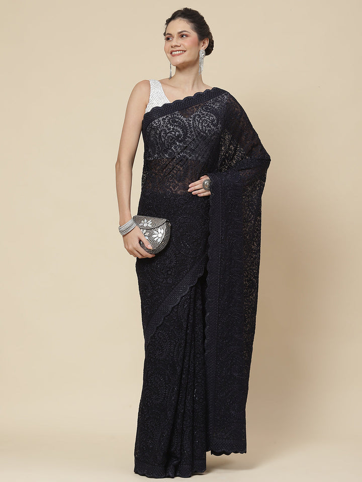Resham Jaal Embroidered Chiffon Saree