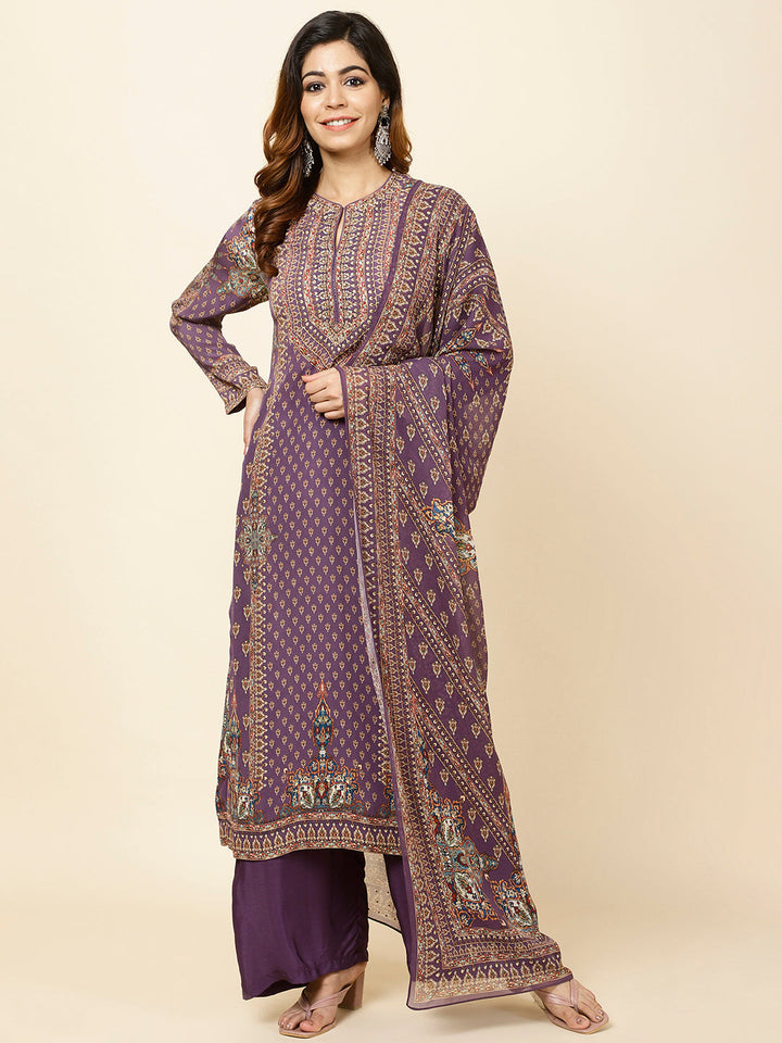 Digitally Printed Crepe Kurta With Palazzo &amp; Dupatta