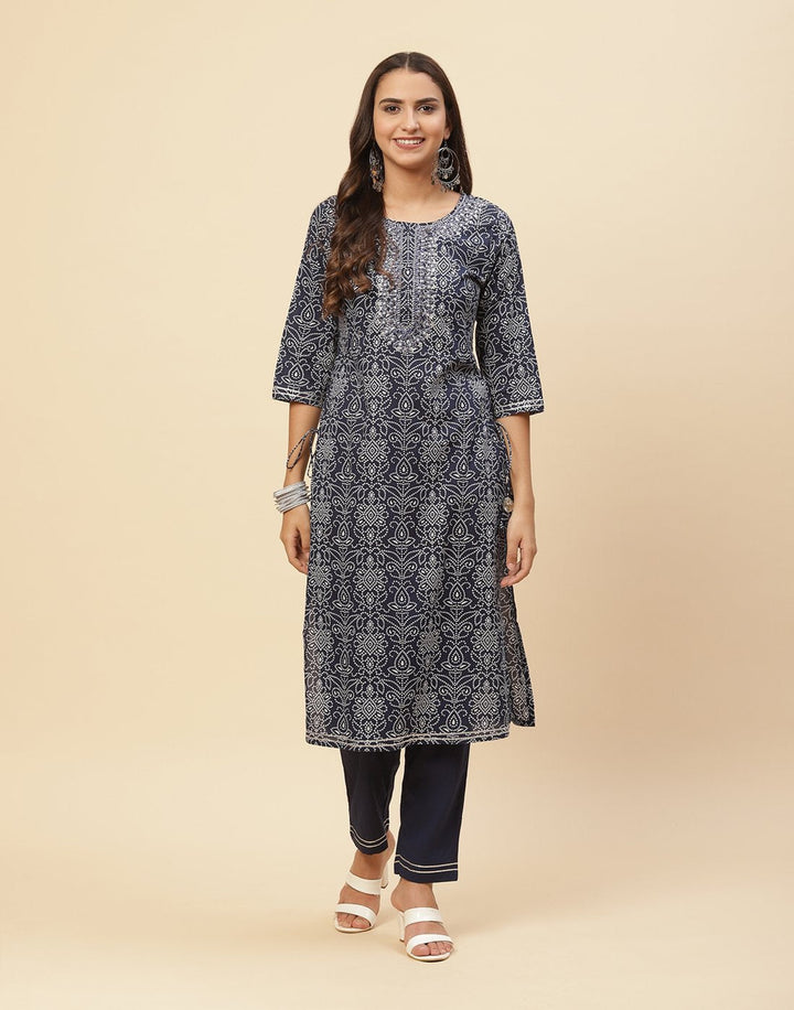 Embroidered Cotton Kurti With Pant