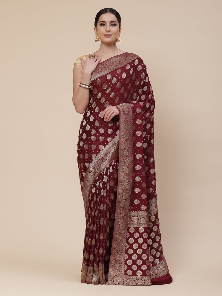 Zari Booti Crepe Plain Saree