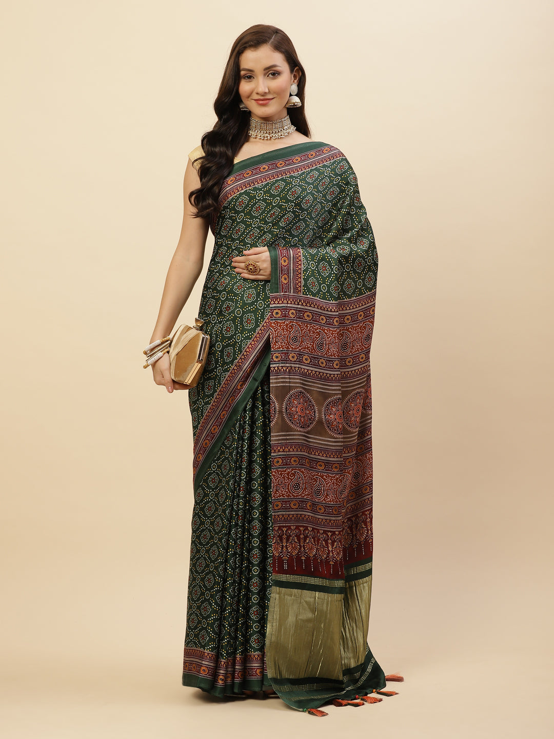 Bandhani Printed Satin Saree