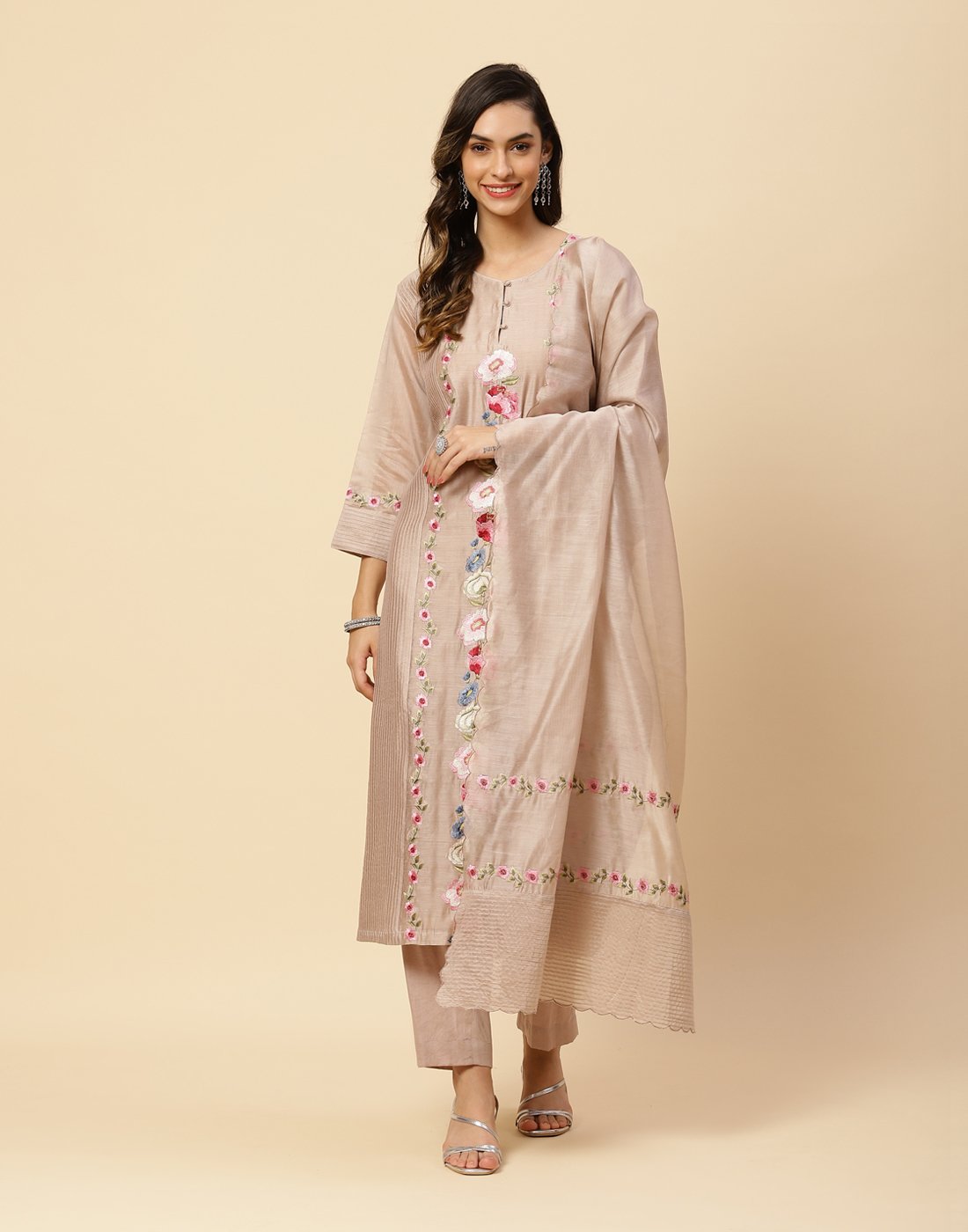 Embroidered Cotton Chanderi Salwar Kameez Stitched Suit With Chanderi Dupatta
