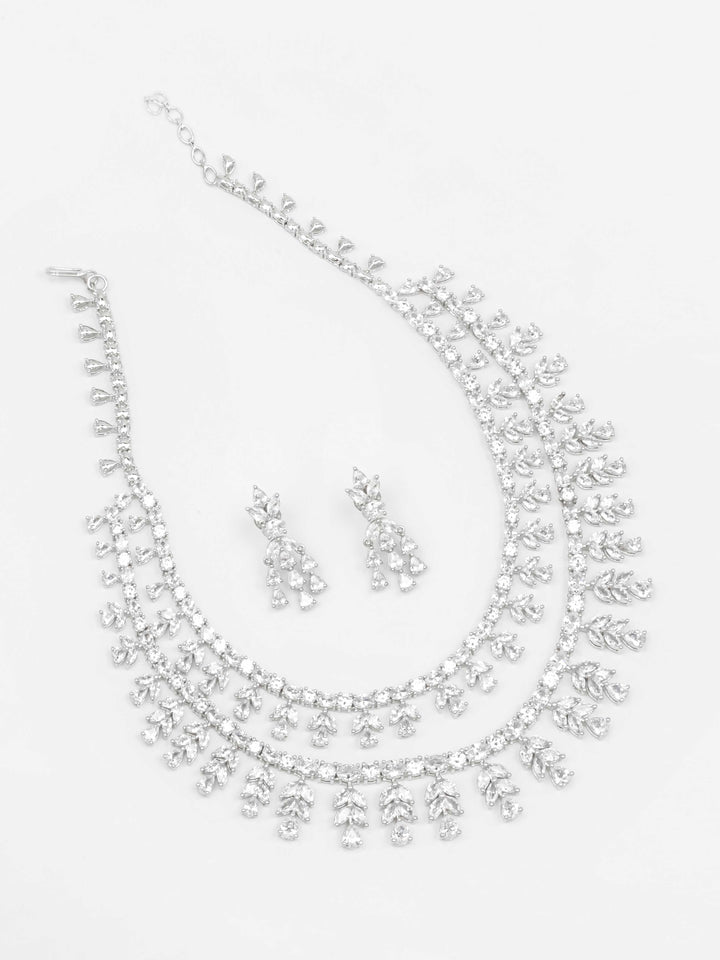 AD Silver Necklace With Earrings