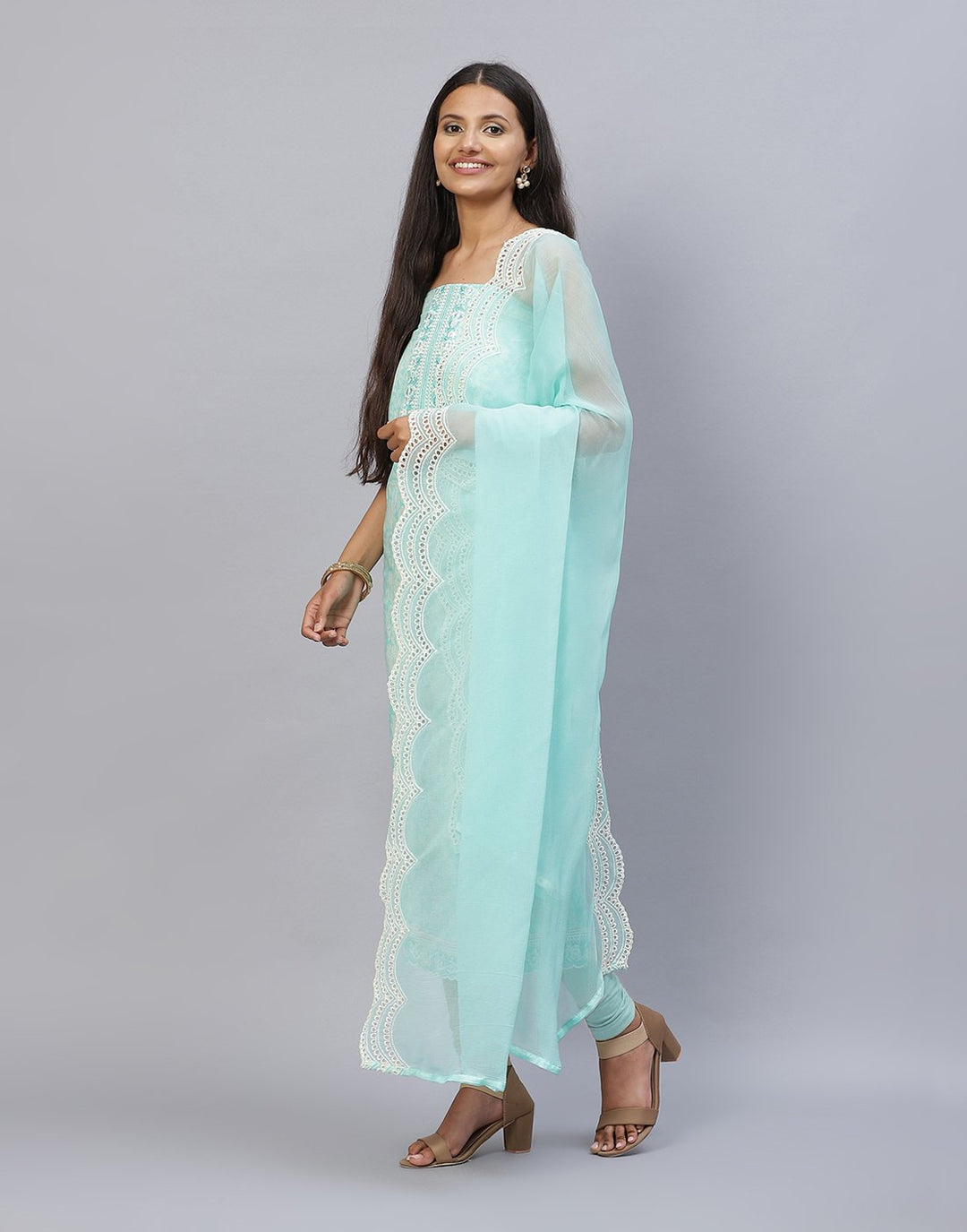 Printed Cotton Suit Piece With Chiffon Dupatta