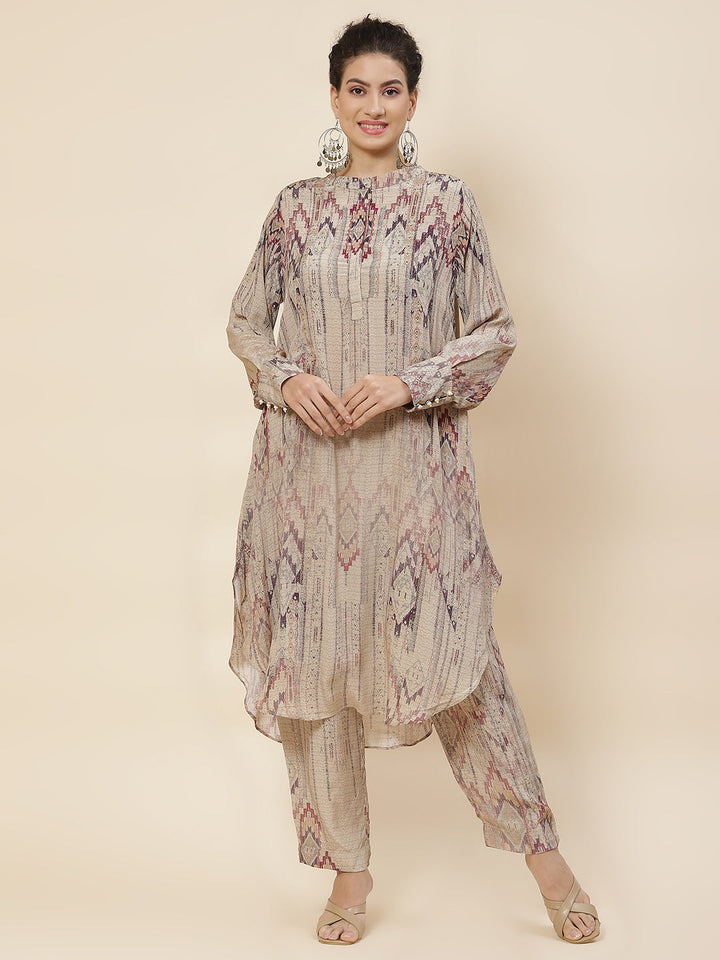 Printed Crepe Kurta With Pants