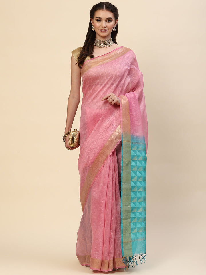 Resham Border Linen Woven Saree