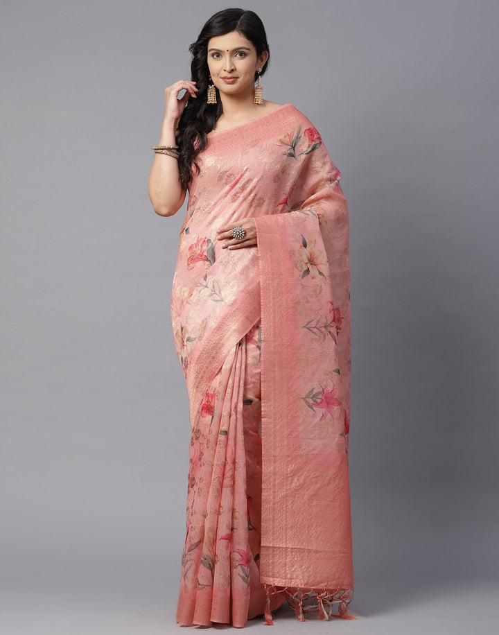 Floral Printed Cotton Linen Saree