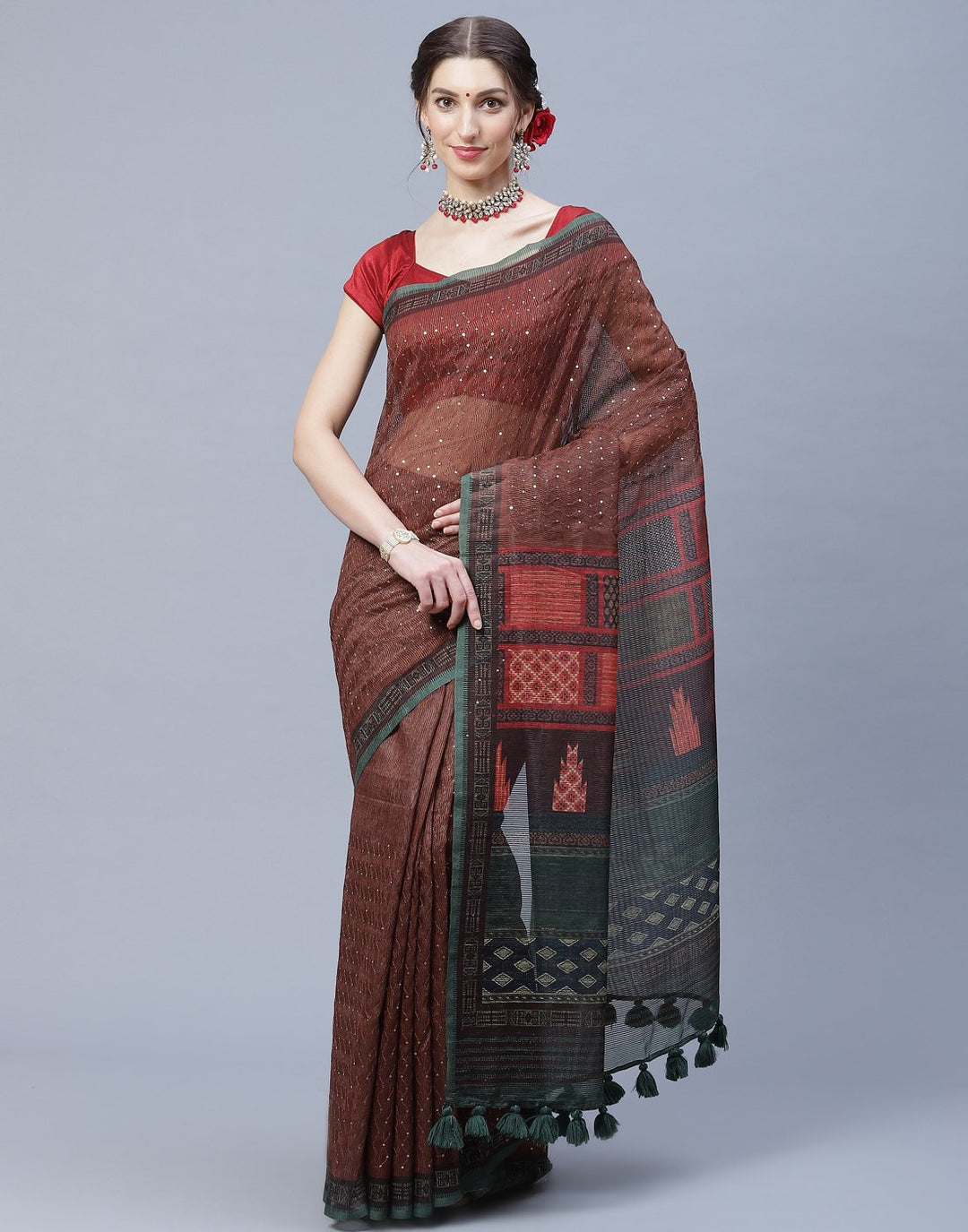 Cotton Printed Saree With Sequence Work