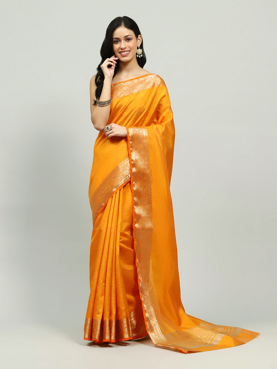 Zari Border Booti Art Silk Woven Saree