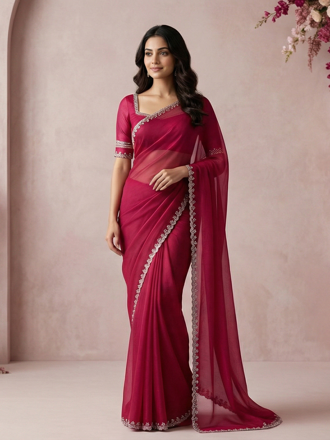 Embroidered Organza Saree