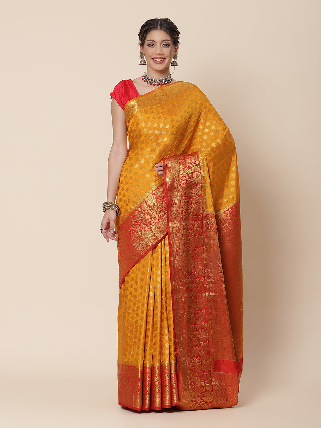 Zari Border Booti Work Art Handloom Woven Saree