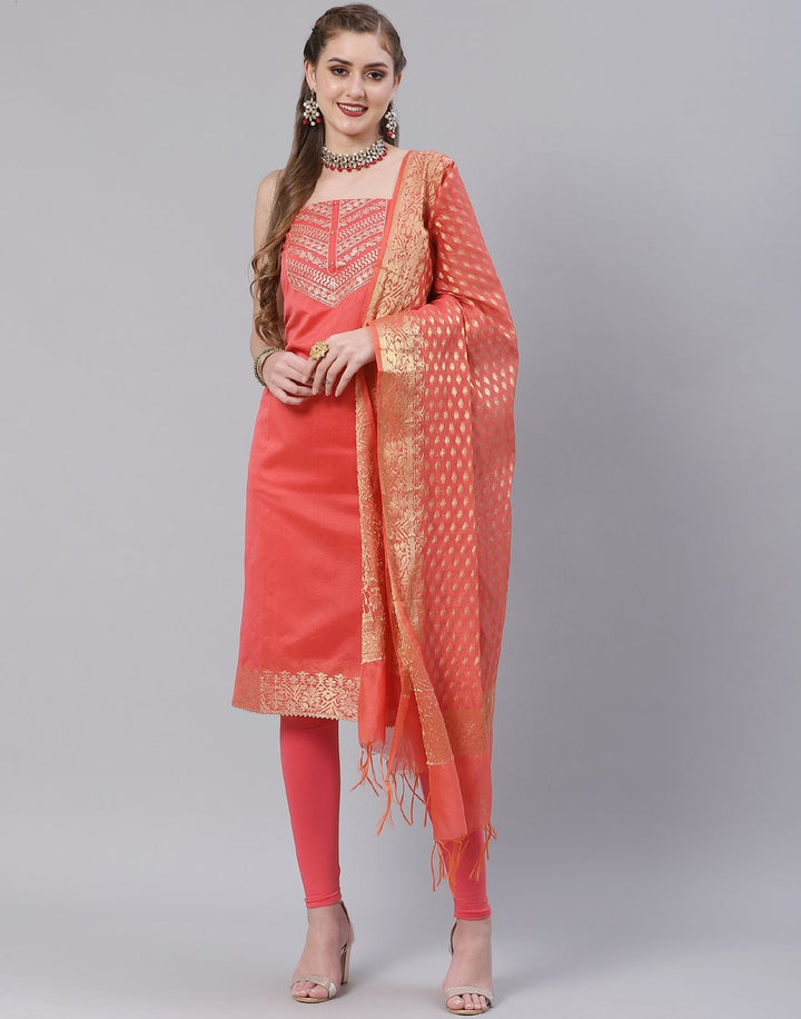 Chanderi Embroidered Suit Piece with banarasi dupatta