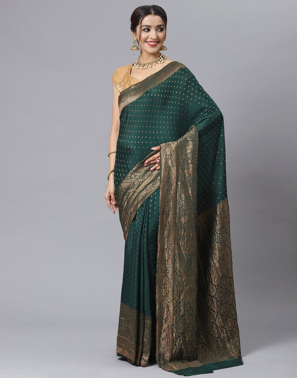 MBZ Meena Bazaar-Zari Border Booti Crepe Saree