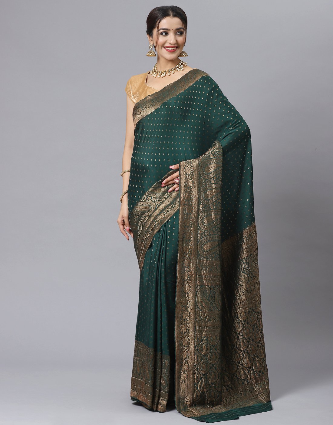 MBZ Meena Bazaar-Zari Border Booti Crepe Saree