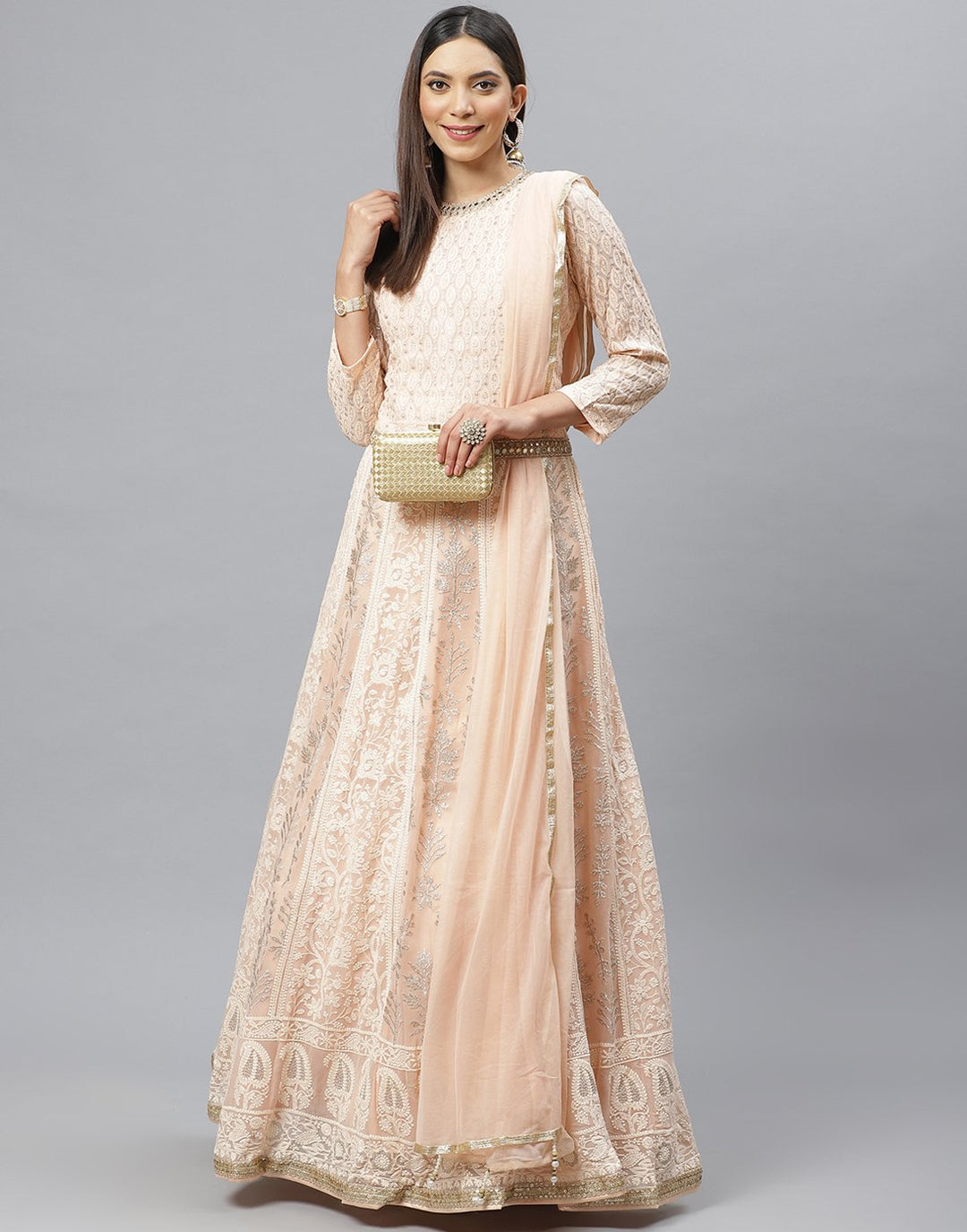 Peach Georgette Anarkali Salwar Kameez
