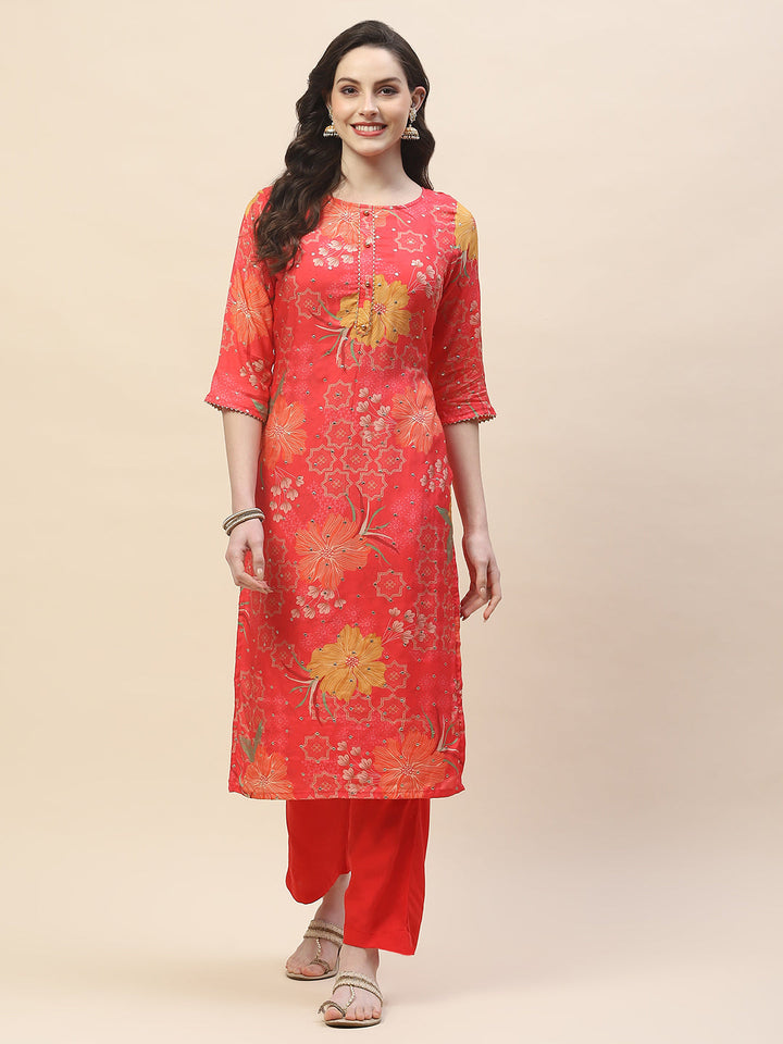 Printed Cotton Kurta With Pants