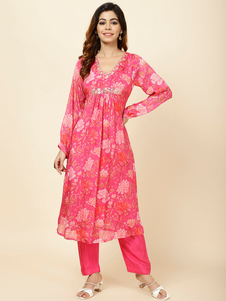 Printed Chinnon Kurta With Pants