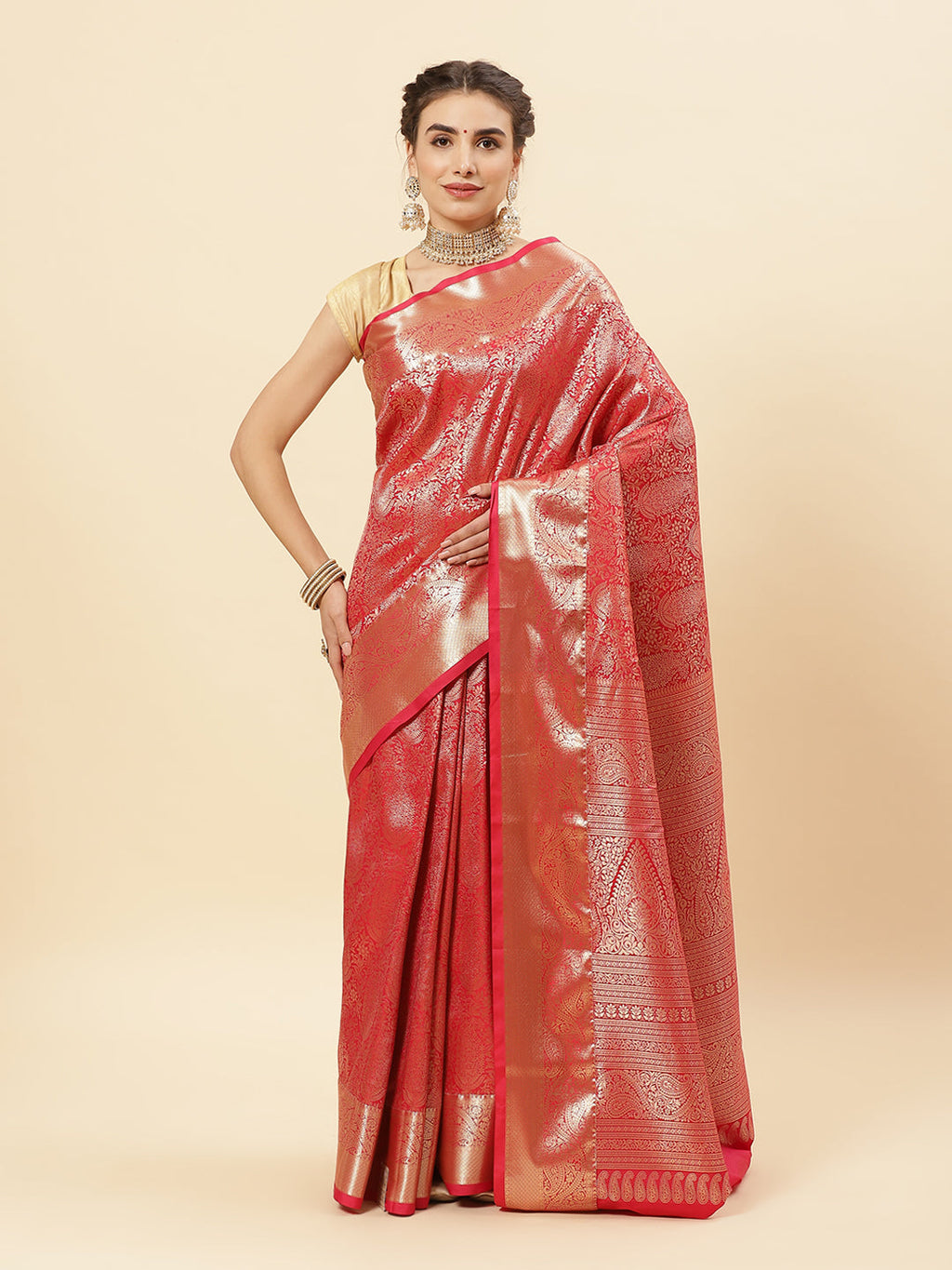 Art Handloom Saree with Brocade Zari Jaal Border