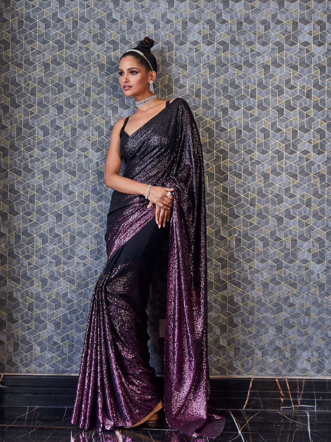 Sequin Embroidered Georgette Saree