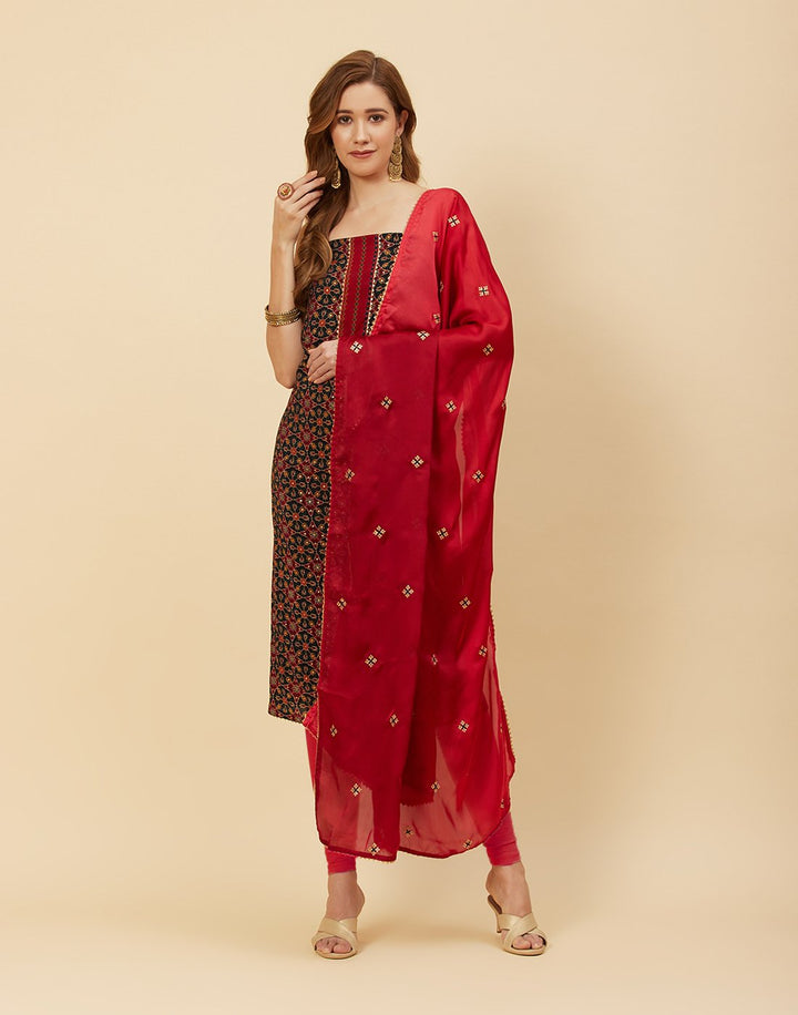 Printed Muslin Suit Piece With Art Silk Dupatta