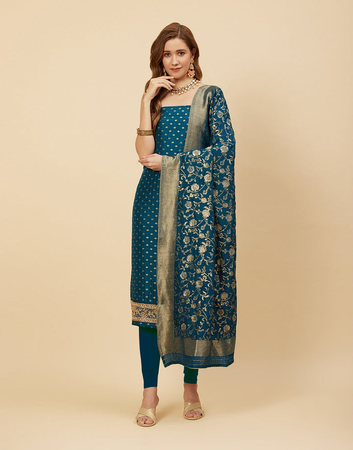 Woven Banarasi Embroidered Suit Piece With Dupatta